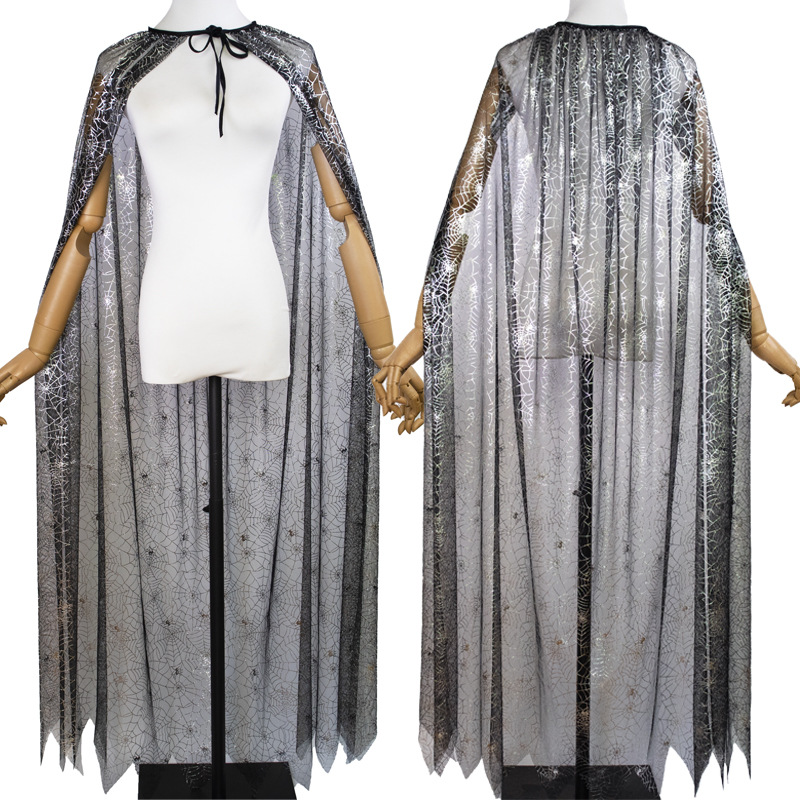 Women'S Accessories Clothing - ユニセックスハロウィンキラキラショールマントコスプレパーティー服クモの巣レースアップ魔女ウィザードコスプレ衣装女性のための