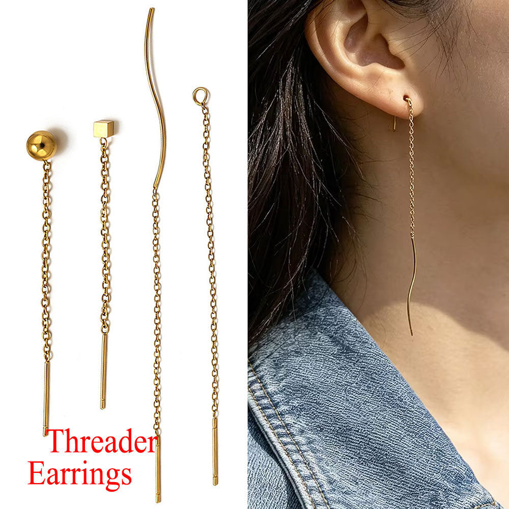 Women Accessories Chain - 10 個ステンレス鋼ロングイヤーラインイヤリングボールダングル 8/13 センチメートルタッセルチェーン DIY ジュエリーアクセサリー女性手芸作成用