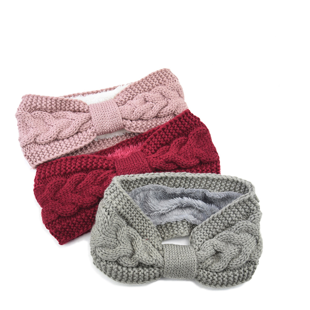 Women'S Yoga Accessories - 新しいファジーフリース裏地ヘッドバンド女性のためのソリッドツイスト弓暖かいヘアバンド弾性スポーツヨガ女の子ヘアバンドヘアアクセサリー