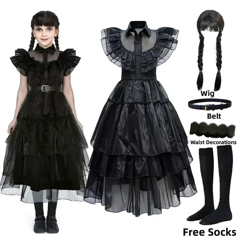 Women'S Accessories Clothing - 黒魔女プリンセスドレス女の子用コスプレドレスハロウィンパーティーダンス服アクセサリー付き