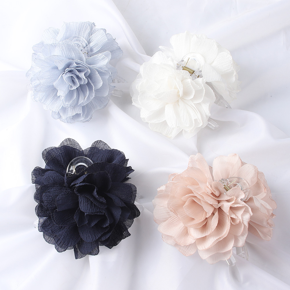 Women Accessories Holder - 生地大きな花ヘアクロークリップ女性女の子ソフトシフォン花ポニーテールホルダーヘアクランプバレッタファッションヘアアクセサリー