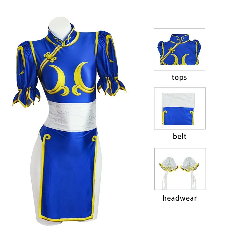 Women'S Accessories Clothing - 大人女性服ゲームファイターストリートファイターチュンリコスプレ衣装ピンクチャイナドレスヘアアクセサリー付きハロウィンコスチューム