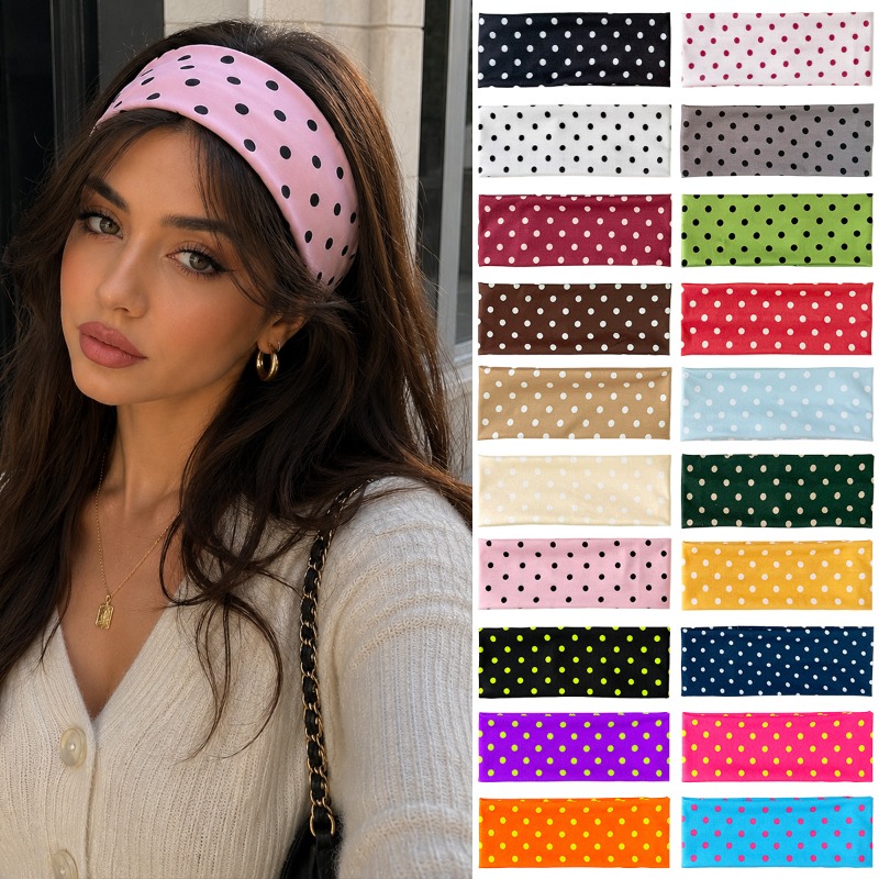 Women'S Yoga Accessories - 2個セット ポルカドット柄 伸縮性ヘッドバンド ソフト生地 吸汗性ヘアバンド ヨガ