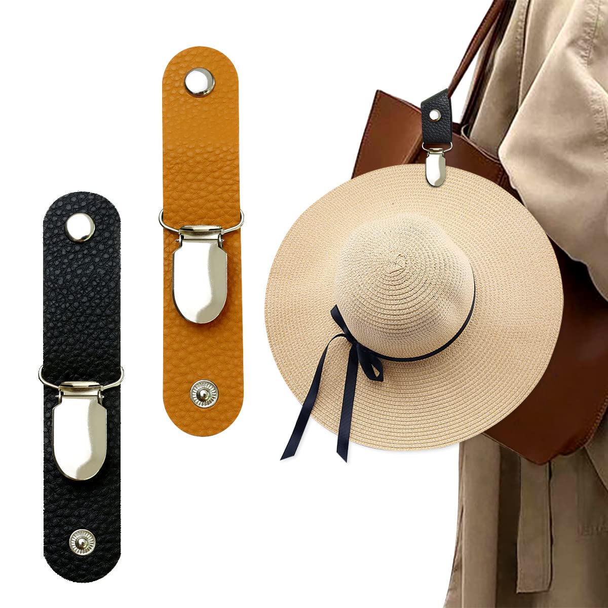 Women Accessories Holder - PUレザー製ハットクリップ、旅行用バッグ、ハンドバッグ、バックパックに吊るすキャップホルダー、女性男性用アウトドアビーチアクセサリー、帽子の仲間