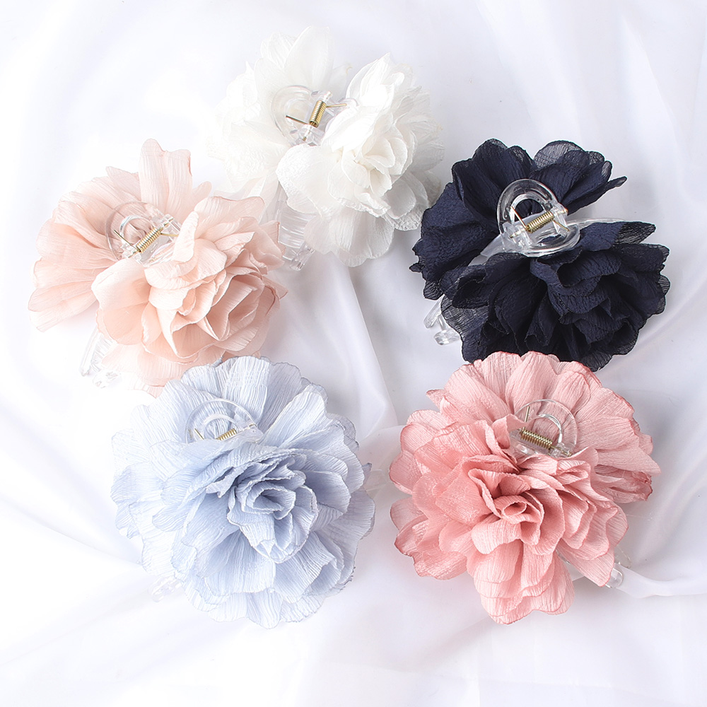 生地大きな花ヘアクロークリップ女性女の子ソフトシフォン花ポニ - Women Accessories Holder のレビューと価格