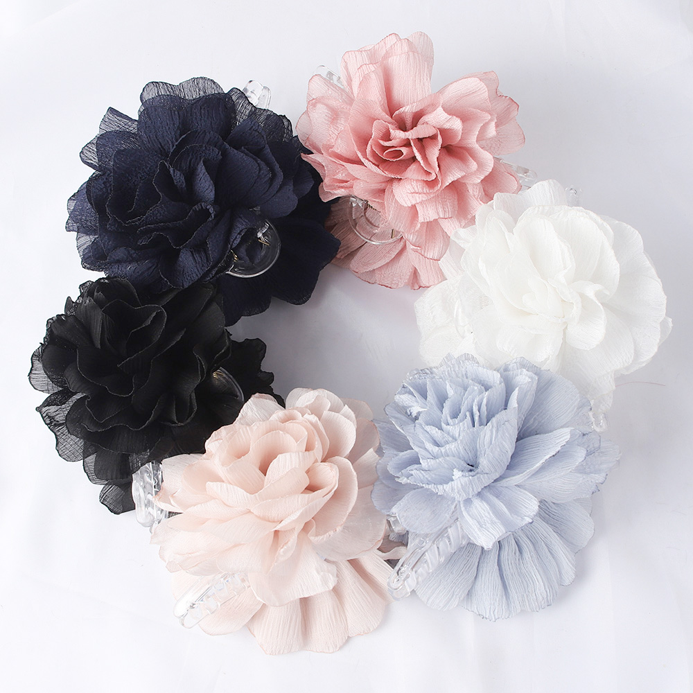 生地大きな花ヘアクロークリップ女性女の子ソフトシフォン花ポニ - Women Accessories Holder のレビューと価格