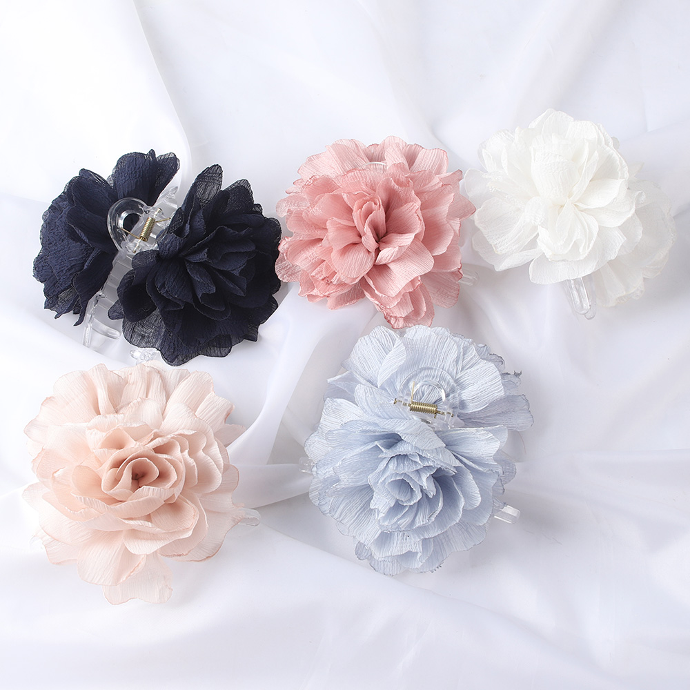 生地大きな花ヘアクロークリップ女性女の子ソフトシフォン花ポニ - Women Accessories Holder のレビューと価格
