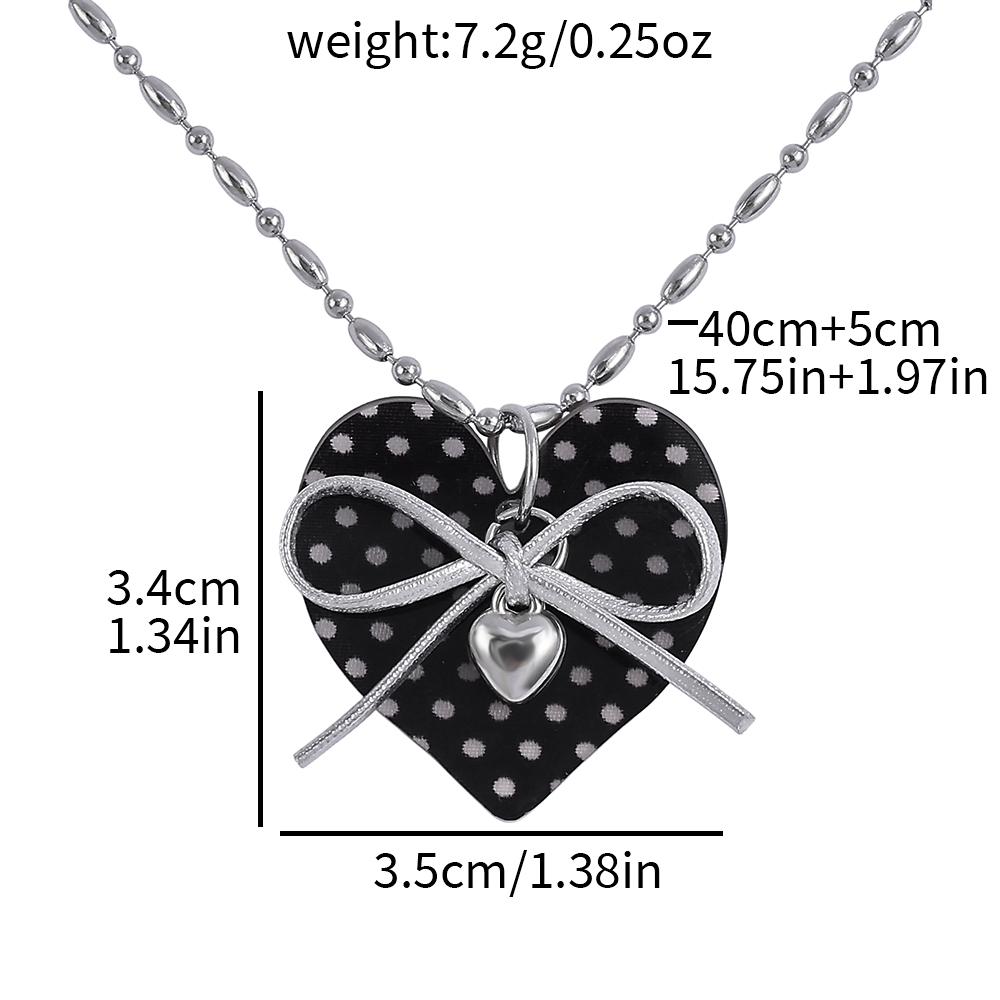 韓国風、黒地に水玉模様のハート型ペンダントネックレス。女性向 - Women Accessories Chain のレビューと価格