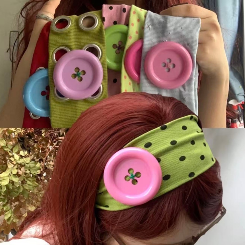 Y2K サブカルチャー 大きなボタン ポルカドット ヘッドバ - Women'S Yoga Accessories のレビューと価格