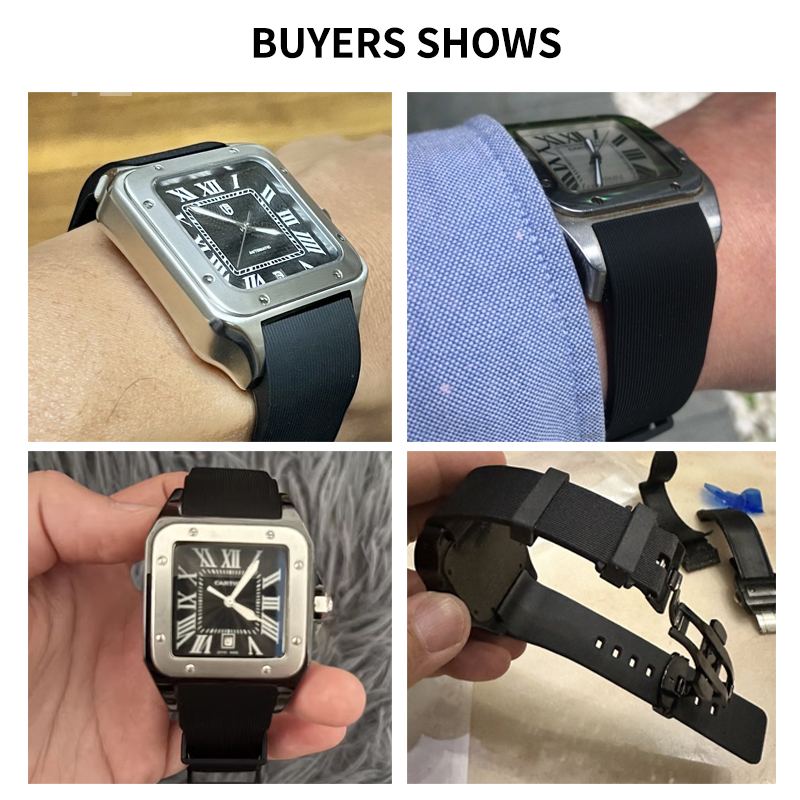 ブラックブルーシリコン時計ストラップカルティエサントスサンド - Women'S Accessories Cartier のレビューと価格